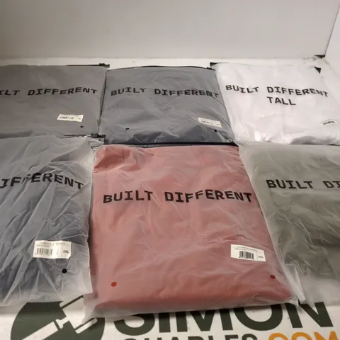 SET OF APPROXIMATELY 20 ASSORTED BUILT DIFFERENT T-SHIRTS/SHIRTS IN VARIOUS COLOURS AND SIZES