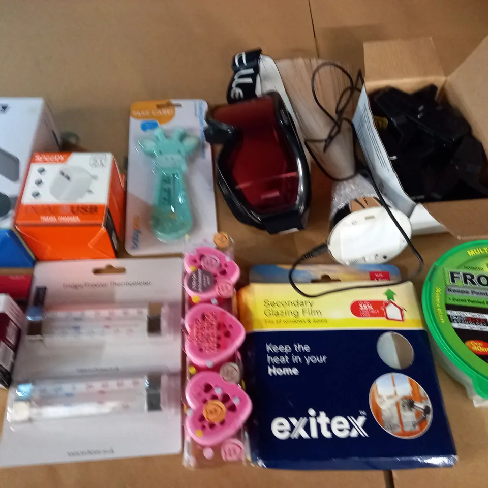 LOT OF ASSORTED HOUSEHOLD ITEMS TO INCLUDE BOLLE GOGGLES, GLAZING FILM AND FROGTAPE