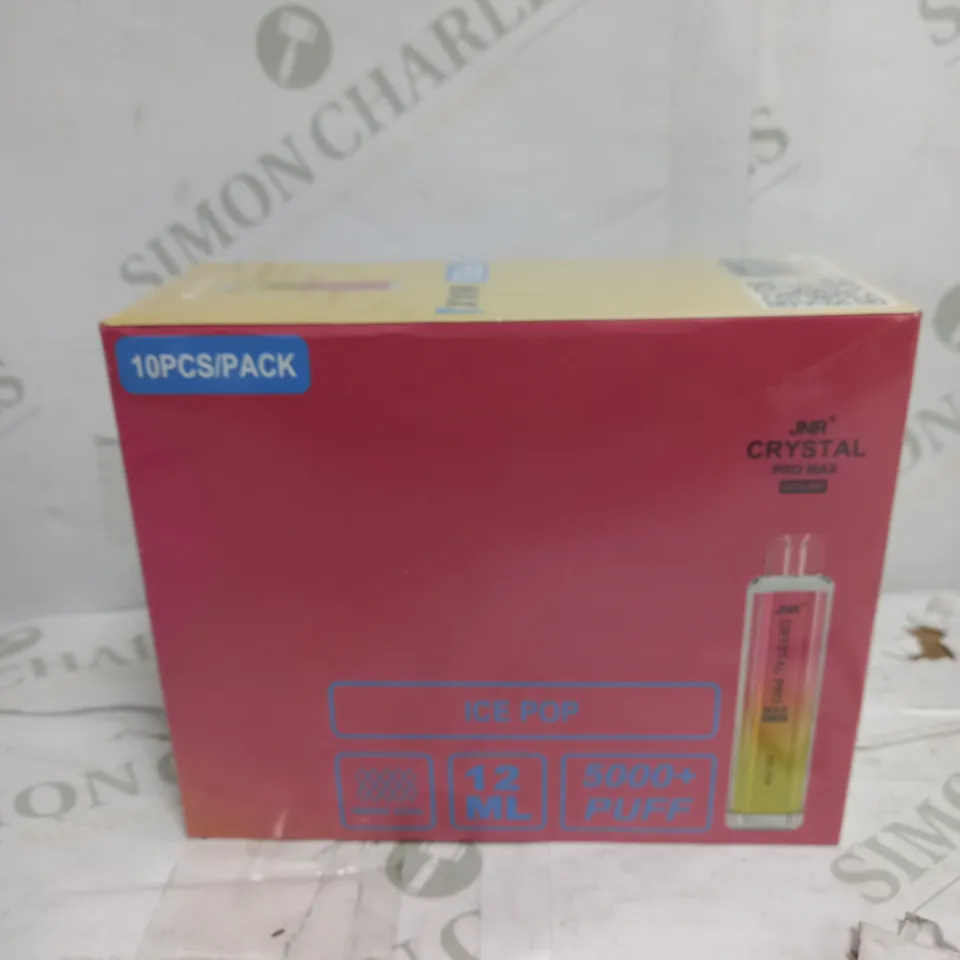 SEALED BOX OF 10 JRN CRYSTAL PRO MAX ICE POP FLAVOUR - 0% NICOTINE