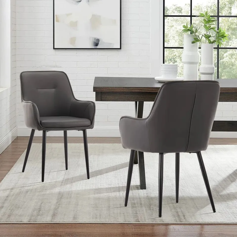BOXED PAIR OF PORTERDALE UPHOLSTERED FAUX LEATHER PARSONS CHAIRS - GREY (1 BOX)