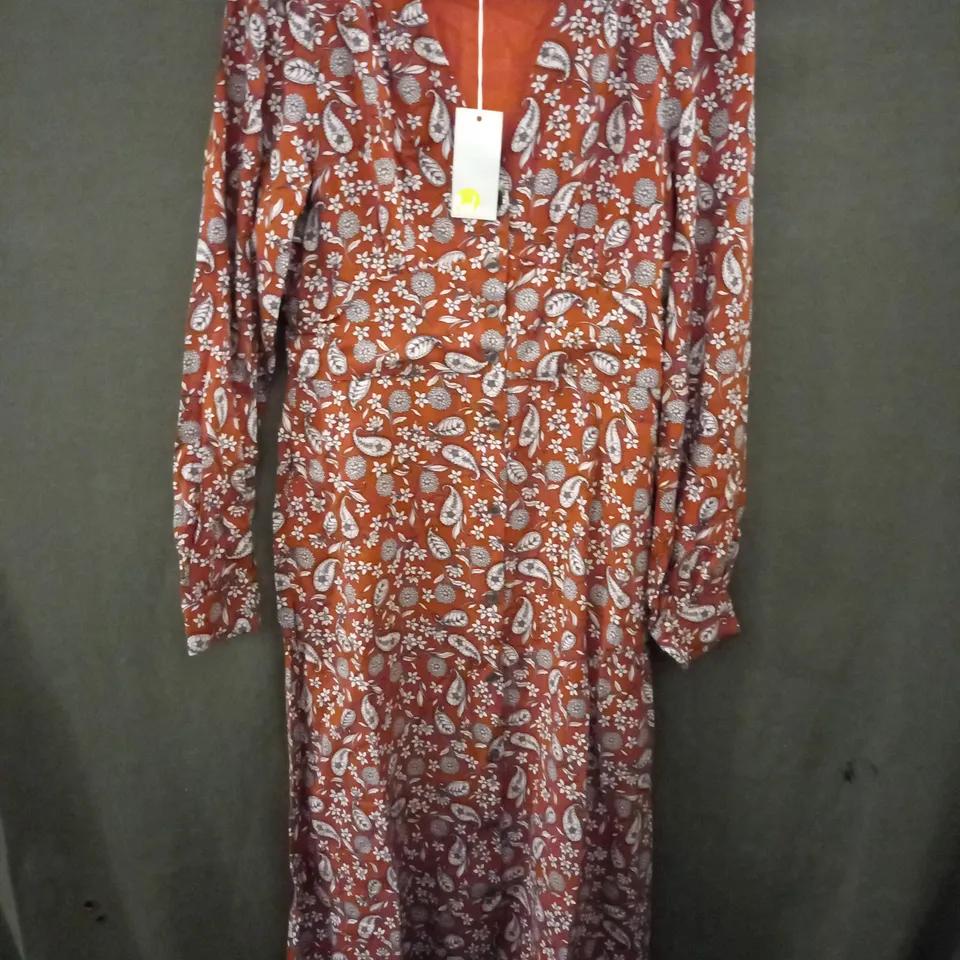 BODEN BUTTON THROUGH MIDI TEA DRESS IN FLORAL DESIGN RED/WHITE - UK 8R