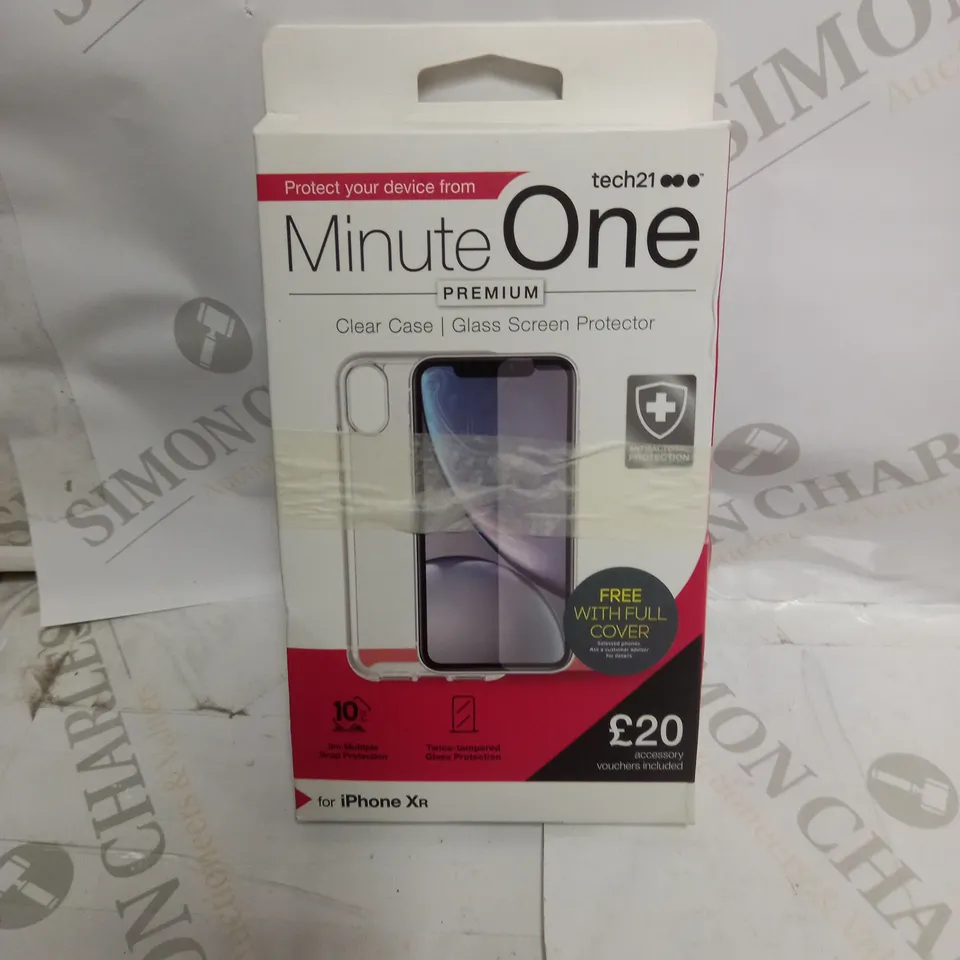 BOX OF 20 MINUTE ONE CLEAR CASE & SCREEN PROTECTOR KITS FOR IPHONE XR