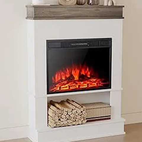 BOXED ELECTRIC FIREPLACE SUITE 23" AND REALISTIC FLAME EFFECT FIRE WITH WOOD SURROUND (1 BOX)