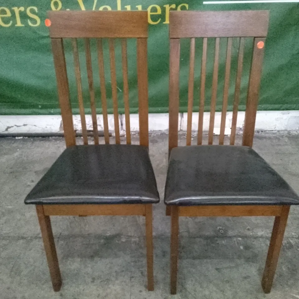 SET OF 2 NEW OXFORD DARK WOOD DINING CHAIRS (BLACK LEATHER SEAT PAD)