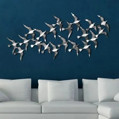 BOXED FLOCK OF SEAGULLS METAL PAINTING WALL DECOR