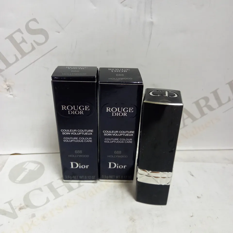 LOT OF 2 DIOR ROUGE DIOR COUTURE COLOUR VOLUPTUOUS CARE LIPSTICK - 688 HOLLYWOOD