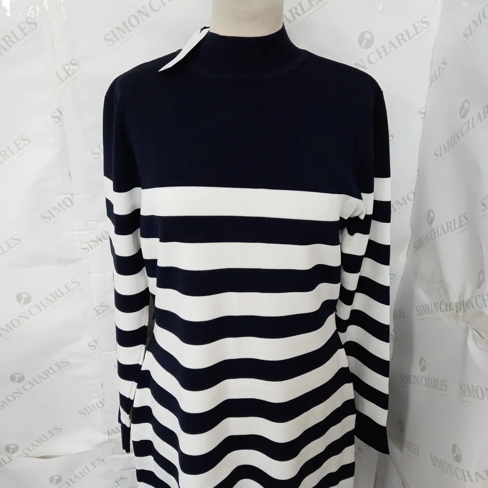 KAREN MILLEN PLUS SIZE STRIPE RIB KNIT BELTED MINI DRESS SIZE XL