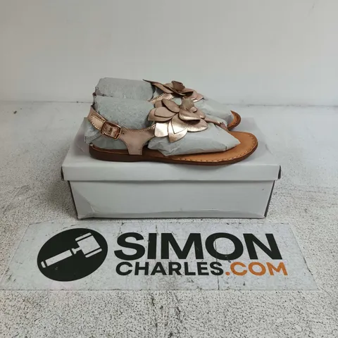 BOXED PAIR OF LEATHER COLLECTION OPEN TOE SHOES IN ROSE GOLD - SIZE 5
