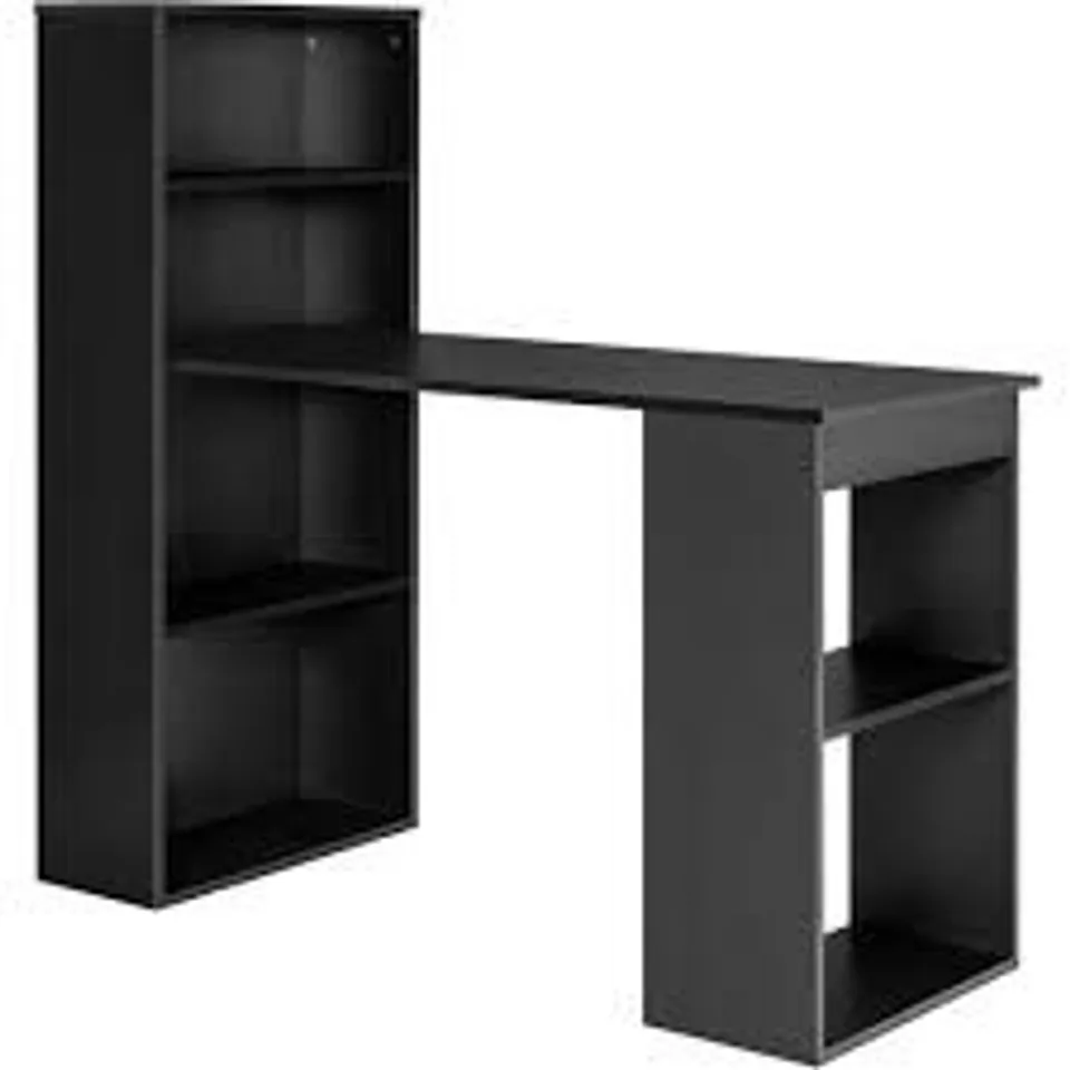 BOXED COSTWAY WOODEN COMPUTER DESK WITH BOOKSHELF - BLACK