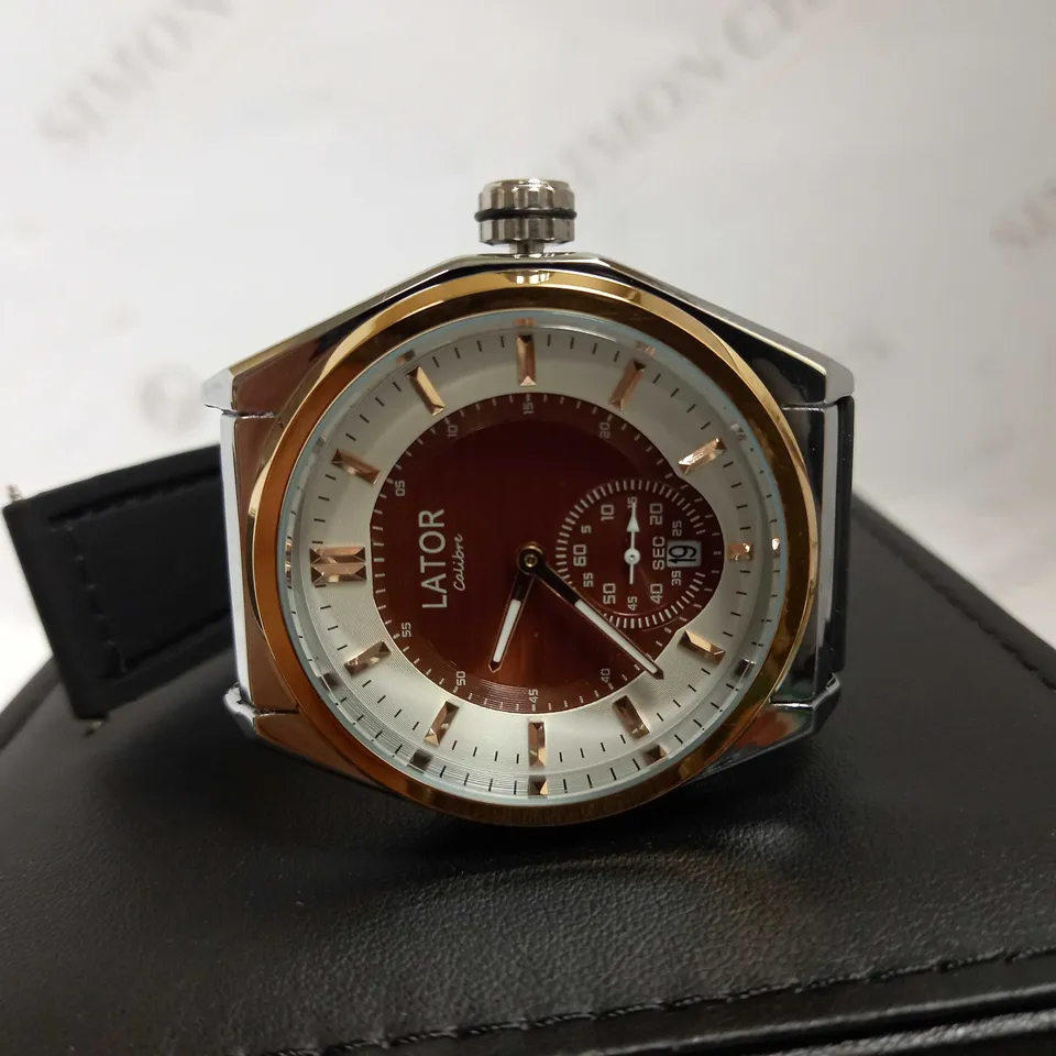 LATOR CALIBRE BROWN TWO-TONE DIAL RUBBER STRAP WRISTWATCH RRP £640