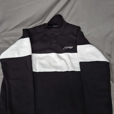 COS DESIGN COLOURBLOCK SWEATSHIRT – BLACK WITH WHITE STRIPE, MADE IN TURKEY