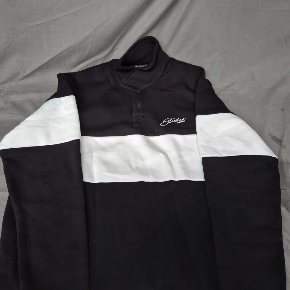 COS DESIGN COLOURBLOCK SWEATSHIRT – BLACK WITH WHITE STRIPE, MADE IN TURKEY