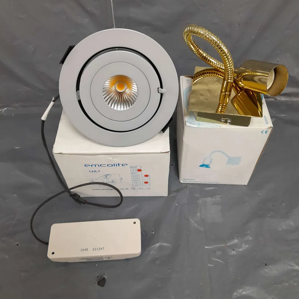 CAGE OF APPROXIMATELY 140 EMCOLITE LIGHTS TO INCLUDE GU1SFP DOWNLIGHTS, LDL7 AND GXDL4 DOWNLIGHTS - COLLECTION ONLY