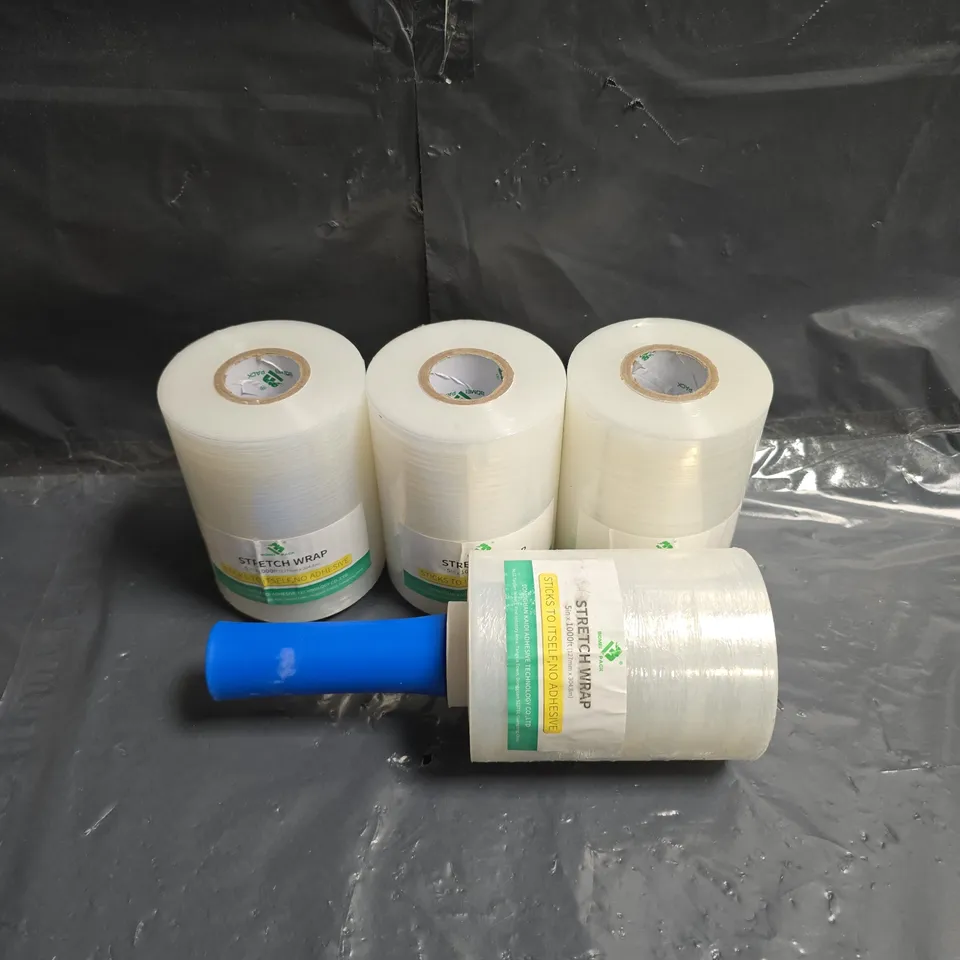 STRETCH WRAP ROLL PACK: 4 X 5IN X 1000FT ROLLS WITH DISPENSER (BLUE HANDLE)