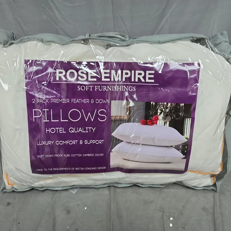 ROSE EMPIRE SOFT FURNISHINGS 2 PACK FEATHER & DOWN PILLOWS – HOTEL QUALITY