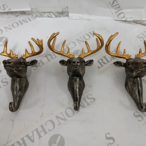 BOXED ALISON CORK SET OF 3 WALL HOOK STAGS WITH GIFT BOX