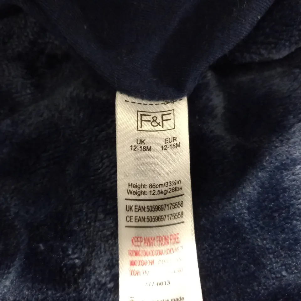FRED&FLO HOODED DINOSAUR FLUFFY ONESIE - 12-18 MONTHS 