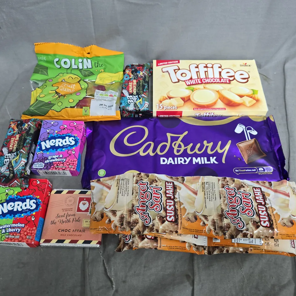 APPROXIMATELY 5 ASSORTED FOOD ITEMS TO INCLUDE - DAIRY MILK, TOFFIEE AND NERDS