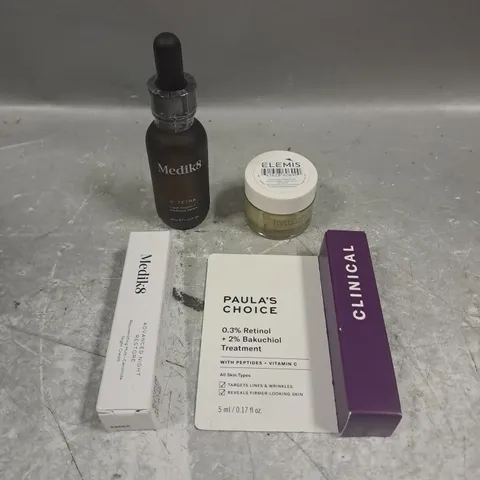 LOT OF APPROX 4 ASSORTED SKINCARE PRODUCTS TO INCLUDE - MEDIK8 C-TETRA LIPID VITAMIN C RADIANCE SERUM - ELEMIS PRO-COLLAGEN CLEANSING BALM - PAULA'S CHOICE 0.3% RETINOL + 2% BAKUCHIOL TREATMENT - ETC