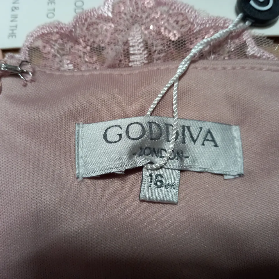 GODDIVA PINK WITH FLORAL SEQUIN DETAIL DRESS - SIZE 16