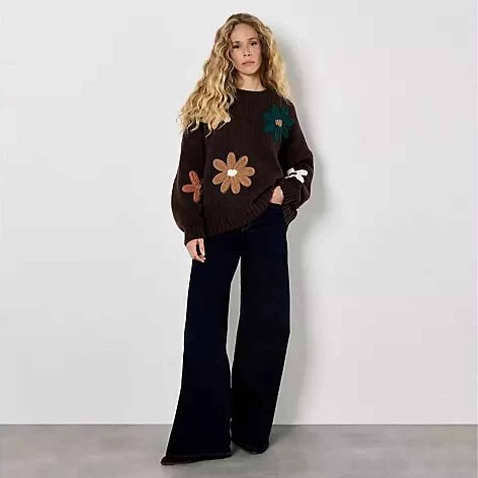 APRICOT EMBROIDERED DAISIES JUMPER BROWN XL