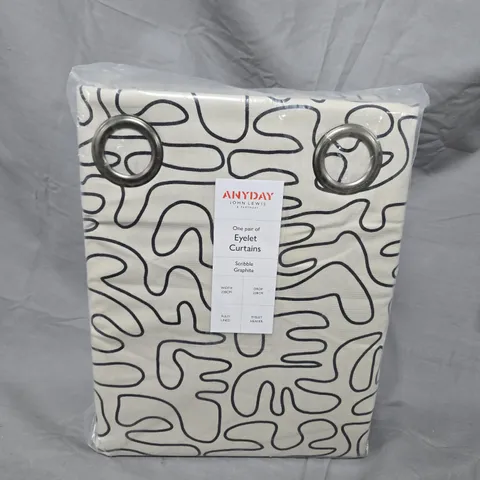 JOHN LEWIS ANYDAY EYELET CURTAINS – SCRIBBLE GRAPHITE, 228CM X 228CM, FULLY LINED