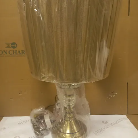 PAGAZZI TAMPA TABLE LAMP - ANTIQUE BRASS FINISH, GOLD FABRIC SHADE