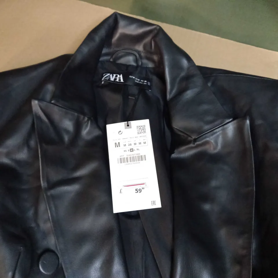 ZARA BLACK FAUX LEATHER COAT - MEDIUM