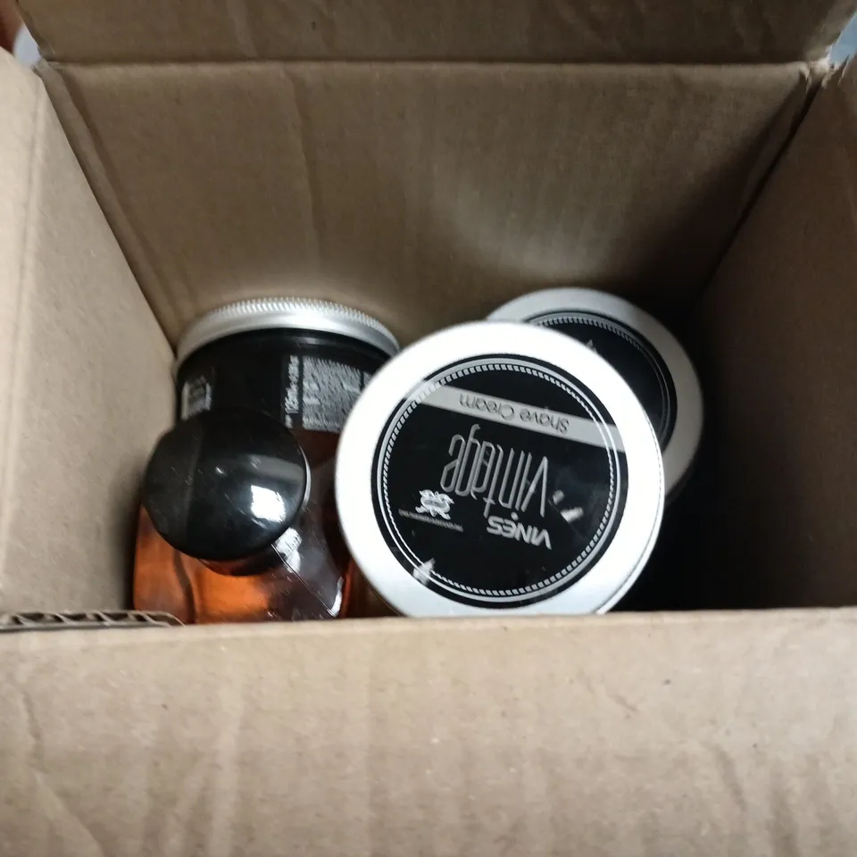 BOX OF 6 VINES VINTAGE HAIRCARE PRODUCTS TO INCLUDE HAIR AND SCALP TONIC, MAXI GUM AND FIBER POMADE