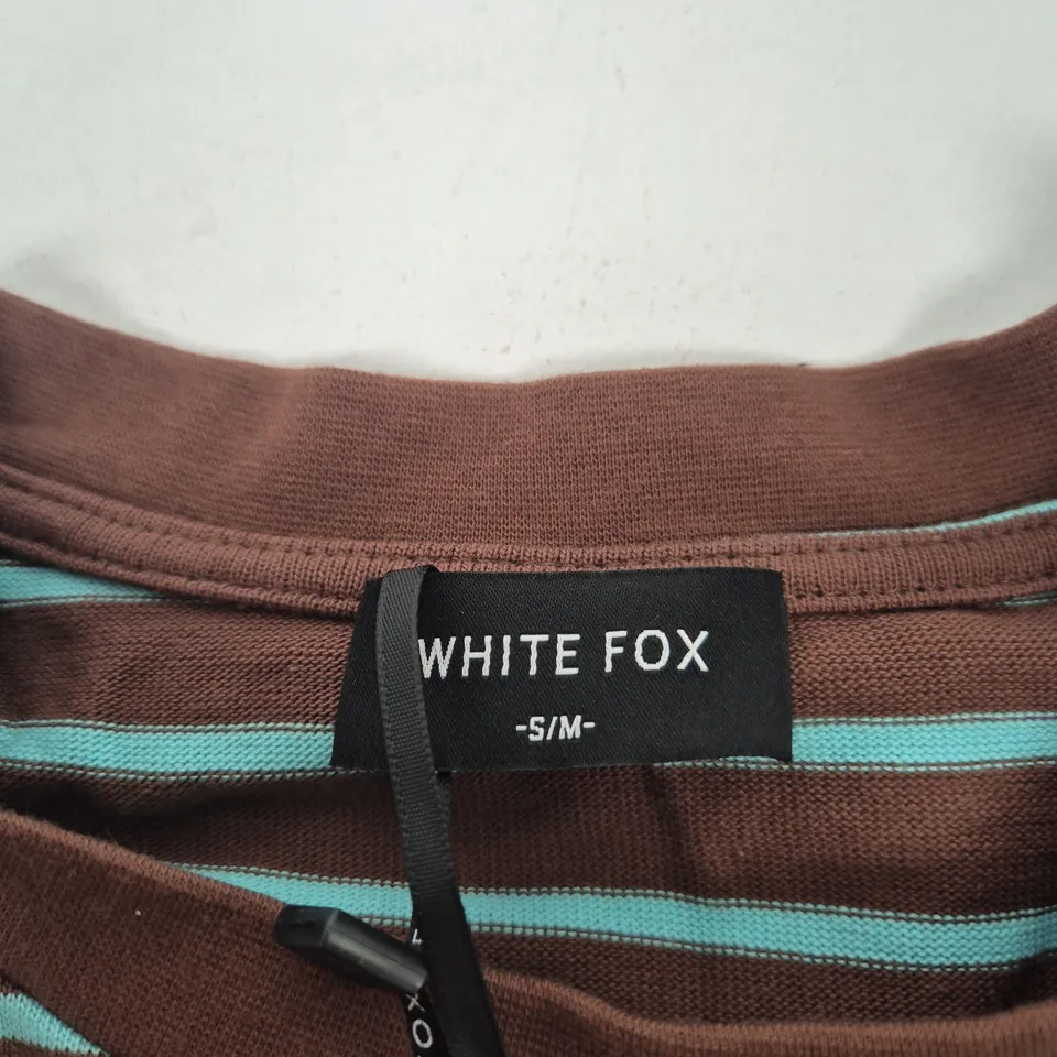 WHITE FOX TOUCHDOWN LONG SLEEVE TEE – CHOCOLATE/BLUE STRIPE – S/M