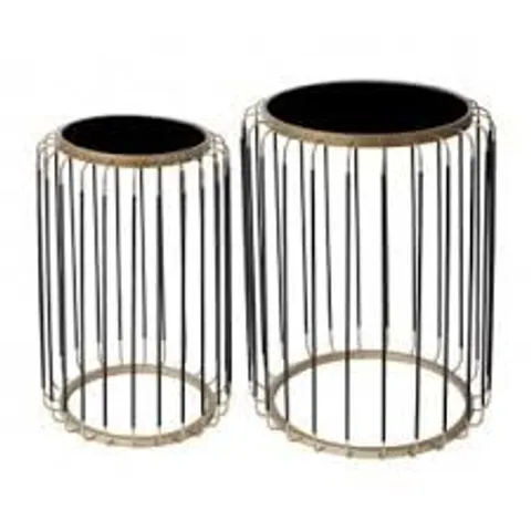 BOXED HOMESDIRECT365 SET OF 2 BLACK AND GOLD METAL NESTIMG TABLES WITH BLACK MIRROR TOP