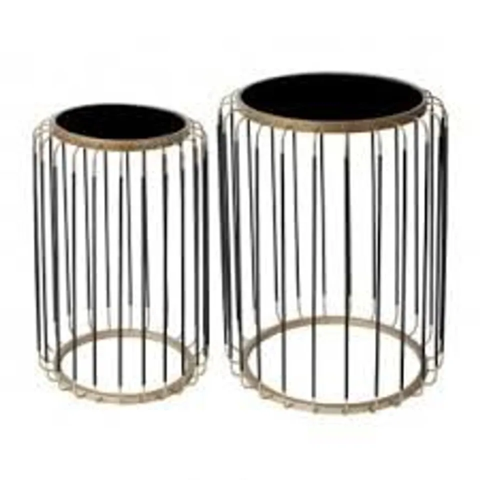 BOXED HOMESDIRECT365 SET OF 2 BLACK AND GOLD METAL NESTIMG TABLES WITH BLACK MIRROR TOP