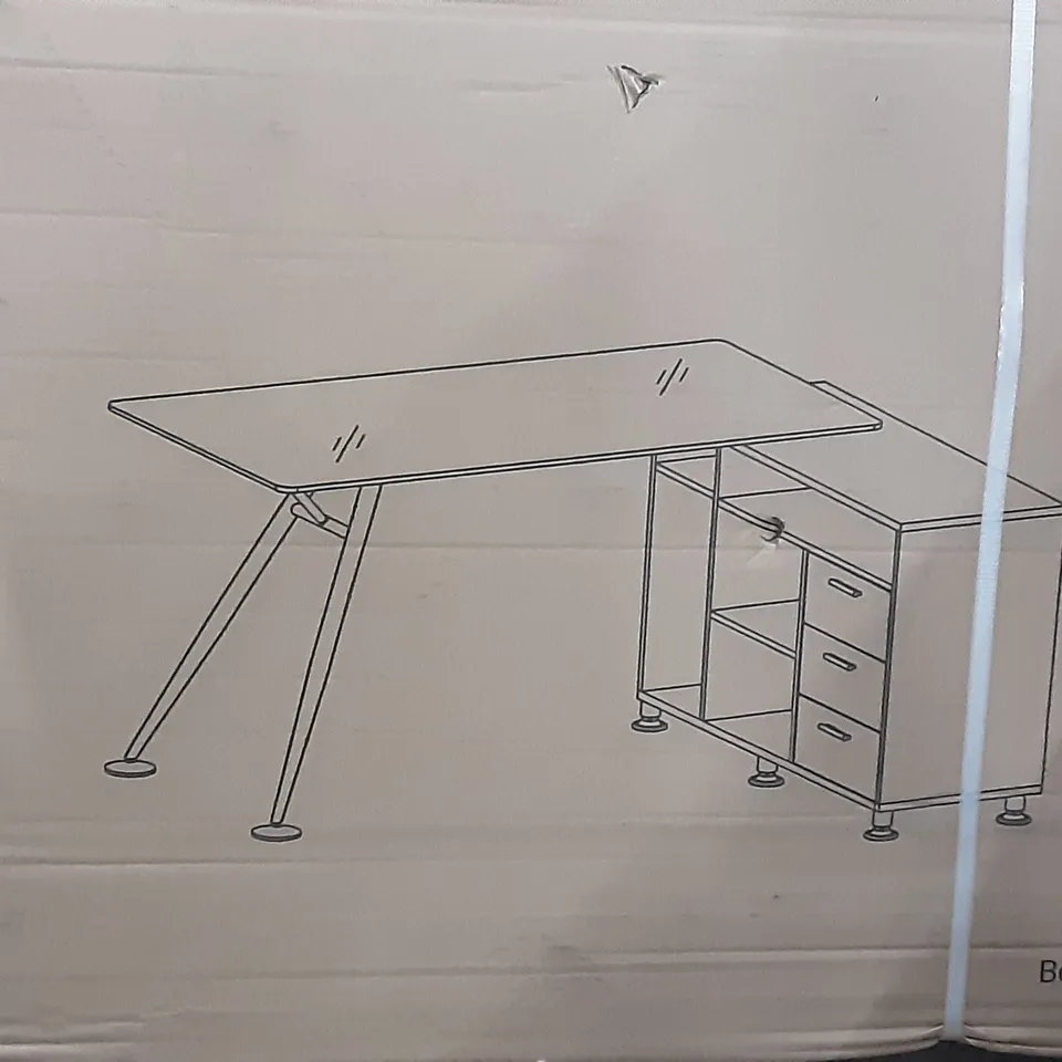 BOXED WHITE DESK WITH STORAGE , 160 X 122 X 76 CM ( 2 BOXES )