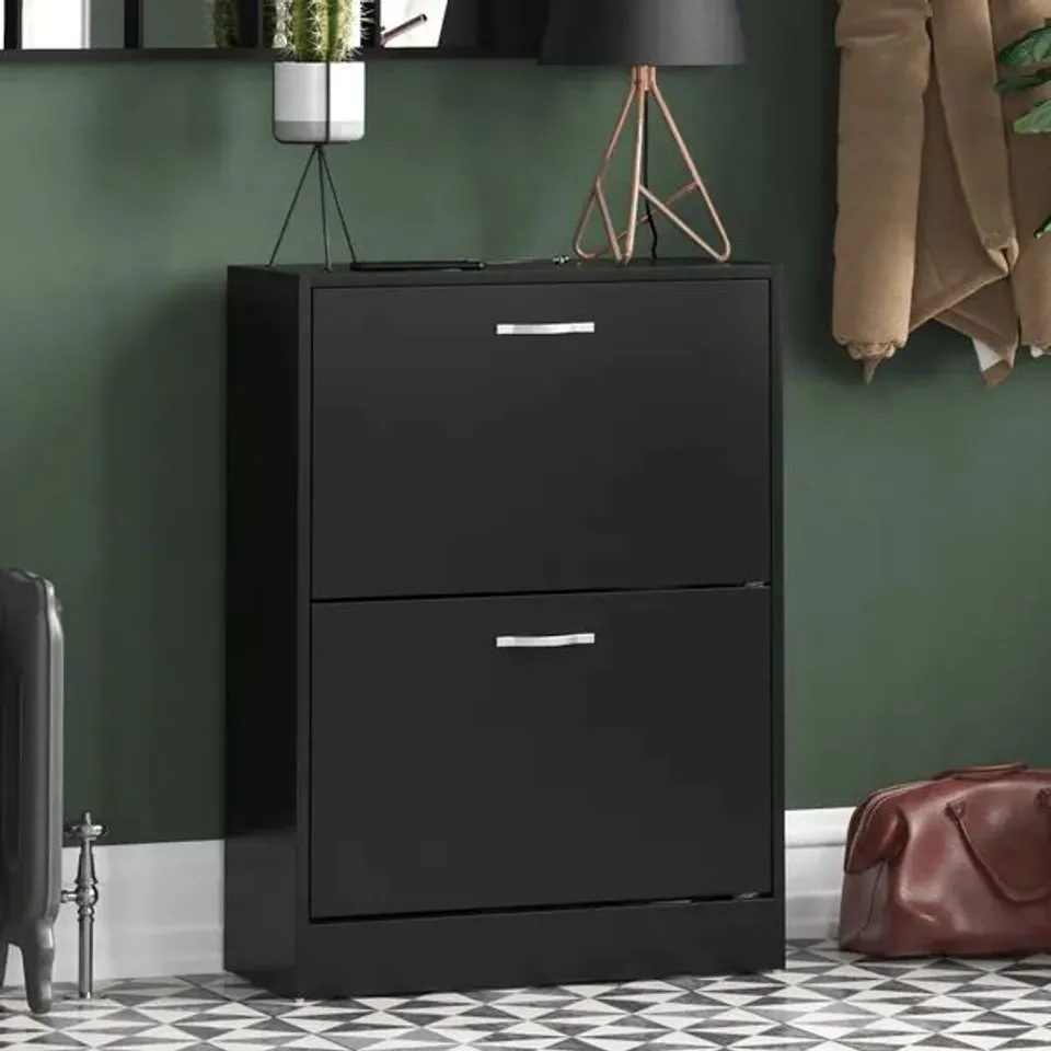 BOXED VIDA 2 DRAWER SHOE CABINET - BLACK (1 BOX)