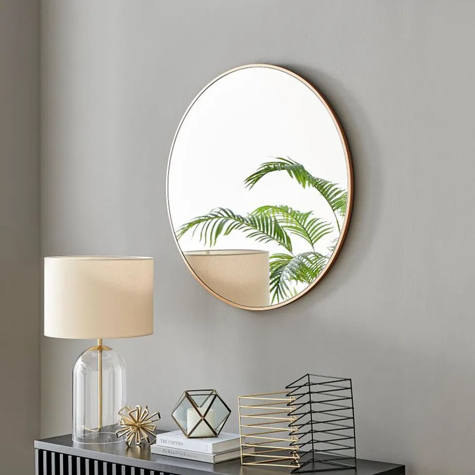 BOXED EMMA 80cm ROUND GOLD FRAME WALL MIRROR (1 BOX)