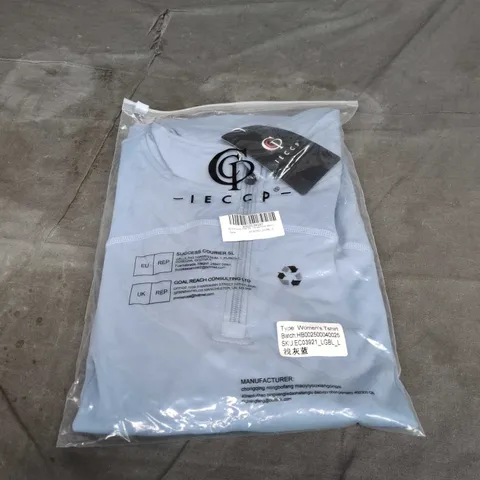 BAGGED IECCP WOMEN'S GYM TOP – LIGHT GRAY/BLUE, SIZE L