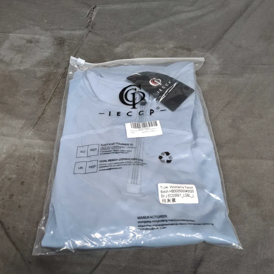 BAGGED IECCP WOMEN'S GYM TOP – LIGHT GRAY/BLUE, SIZE L