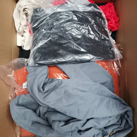 LARGE BOX OF APPROXIMATELY 25 ASSORTED CLOTHING ITEMS IN VARIOUS COLOURS, STYLES AND SIZES - COLLECTION ONLY