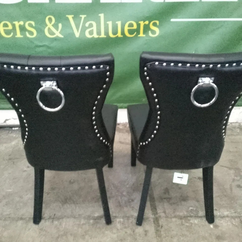 SET OF 2 NEW KENSINGTON BLACK LEATHER BUTTON BACK DINING CHAIRS (BLACK LEG)