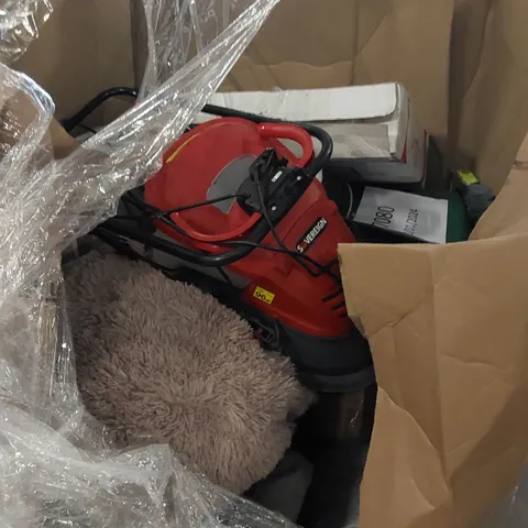 PALLET TO CONTAIN ASSORTED ITEMS INCLUDING VANITY UNIT, LAWN MOWER, CHAIR, DISNEY PEEK-A-BOO BOX ETC 
