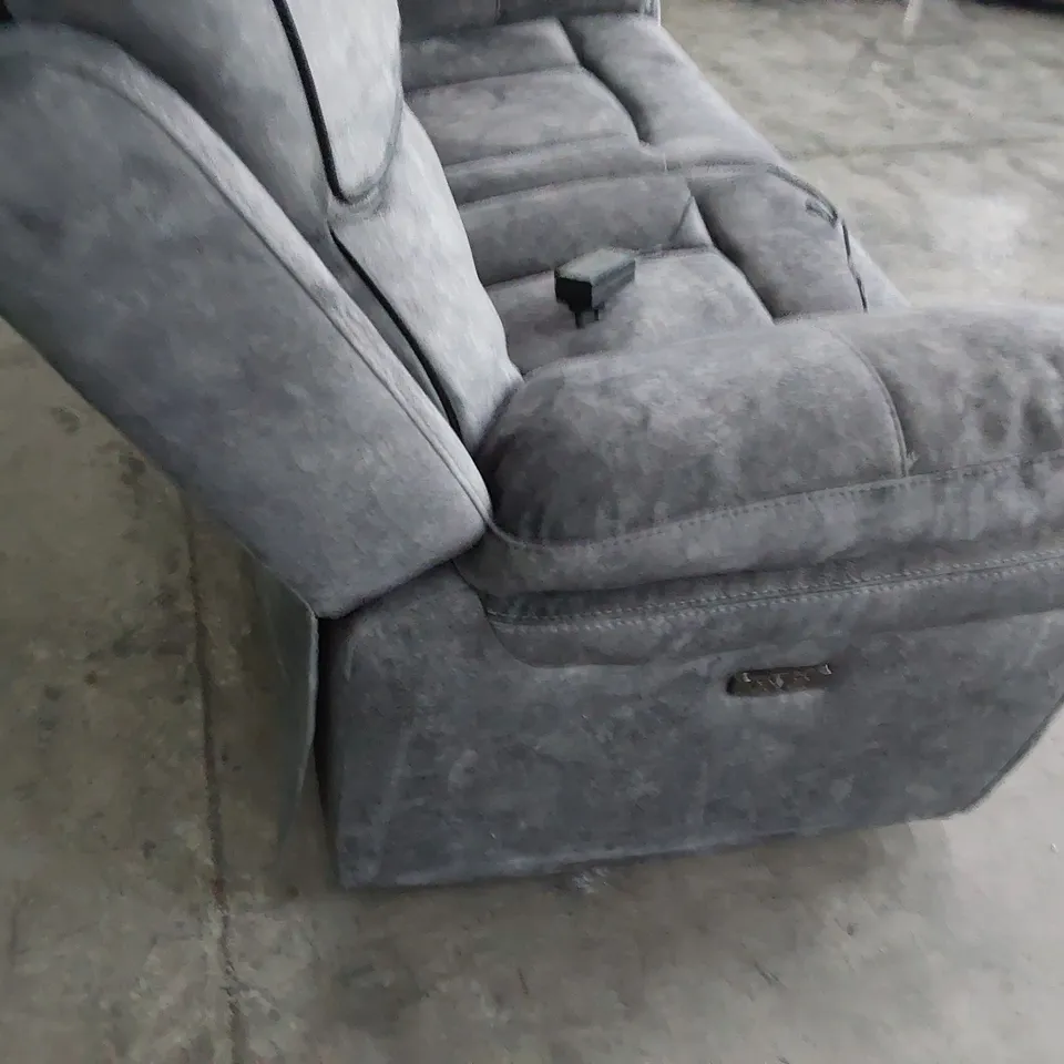 DESIGNER ORION POWER RECLINING TWO SEATER SOFA CHARCOAL SUEDE WITH BLACK PIPING 