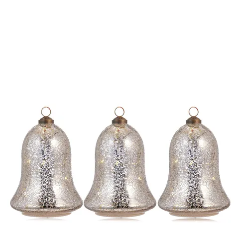 ALISON CORK SET OF 3 PRE-LIT MERCURY GLASS BELLS