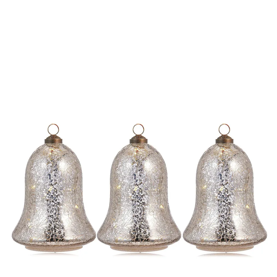 ALISON CORK SET OF 3 PRE-LIT MERCURY GLASS BELLS