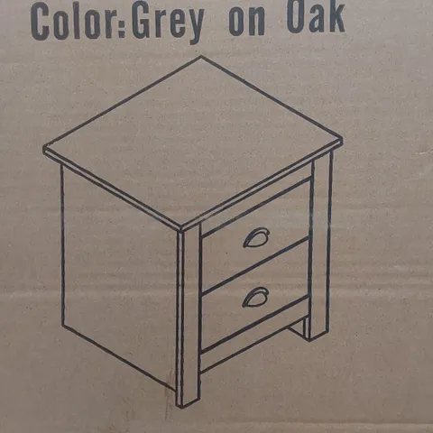 BRAND NEW BOXED 2-DRAWER BEDSIDE TABLE IN GREY/OAK - CC26 (1 BOX)