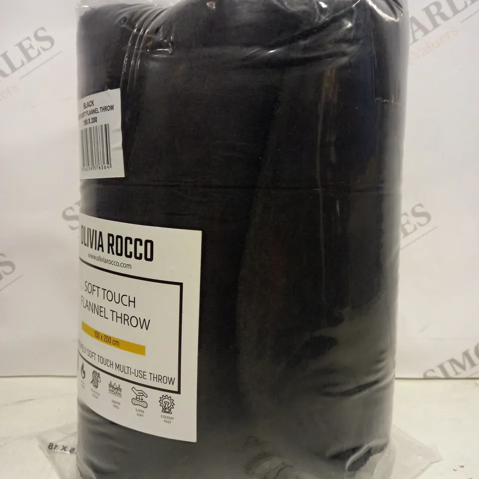 OLIVIA ROCCO SOFT TOUCH FLANNEL THROW IN BLACK