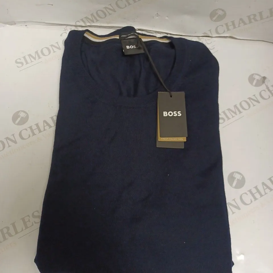 BOSS ROUND NECK JUMPER - DARK BLUE - 2X XL. 