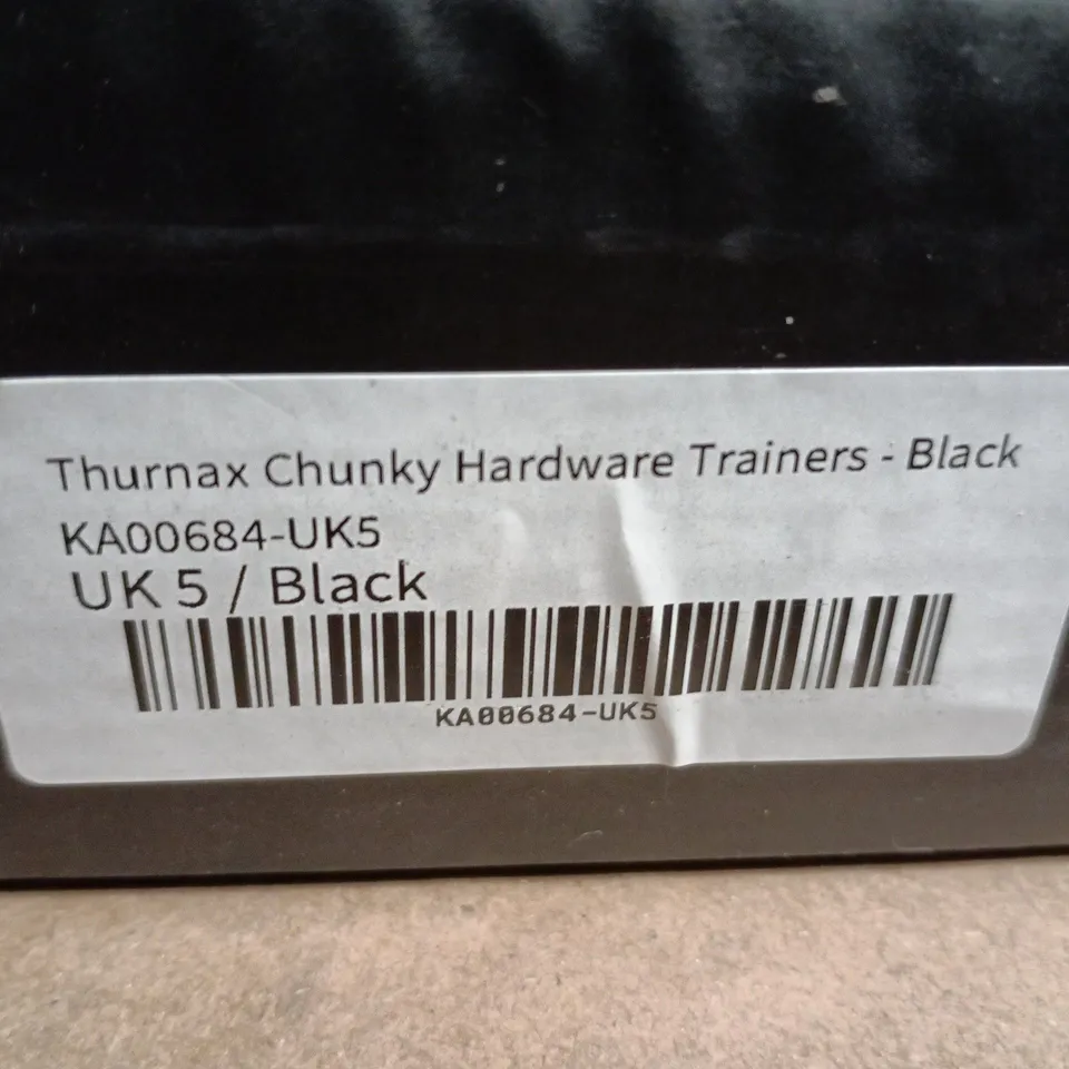 BOXED KOI THURNAX CHUNKY HARDWARE TRAINERS IN BLACK - UK 5