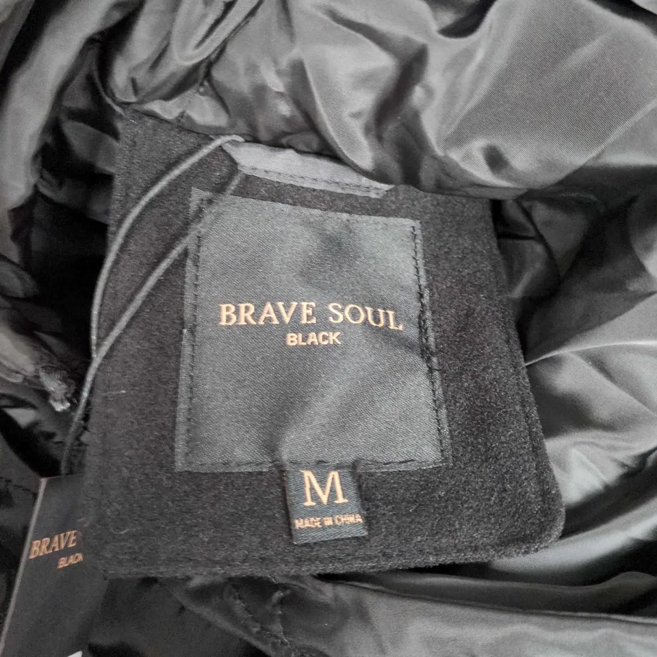 BRAVE SOUL BLACK HOODED COAT, UK M
