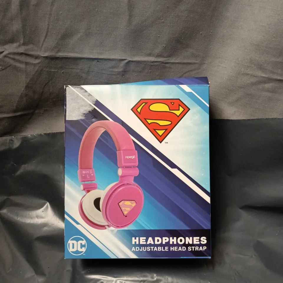 DC COMICS SUPERGIRL PINK HEADPHONES WITH ADJUSTABLE HEAD STRAP – BOXED