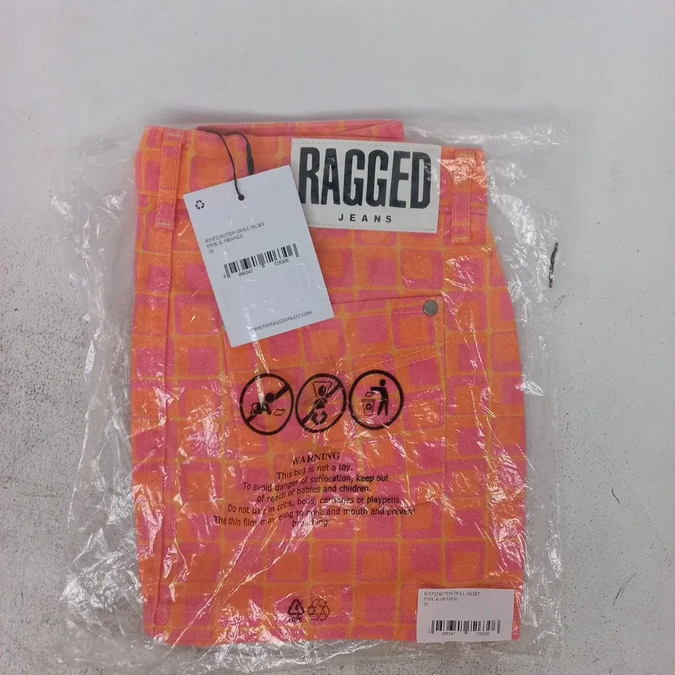 BAGGED RAGGED JEANS PINK & ORANGE DOLL SKIRT SIZE 26